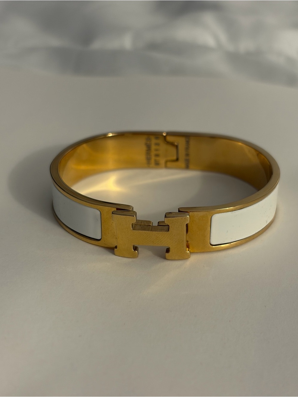 Hermes White and Gold Enamel H Clic Bracelet